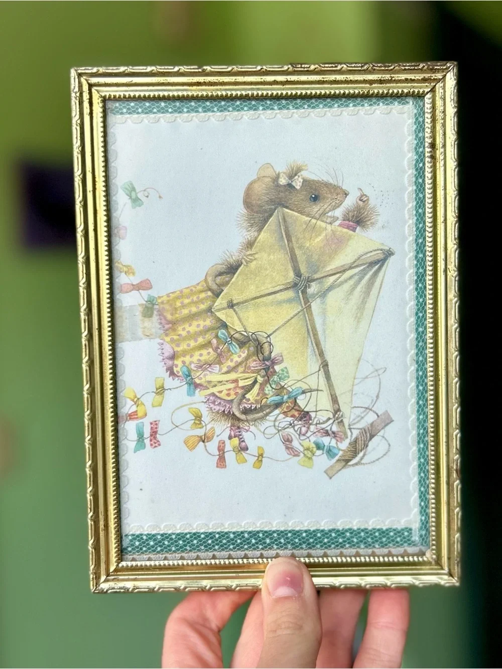Vintage Mouse Art Print with Mouse Holding a Kite with Colorful Streamers